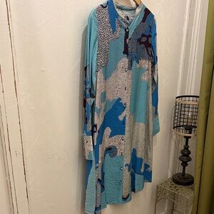 Blue abstract print Women's Tunic or jacket. Details NWT. S, M, XL